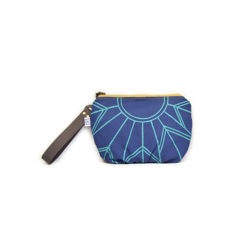 wristlet clutch vegan clutch wrist strap waxed canvas geometric print clutch large vegan wristlet clutch Lagoon