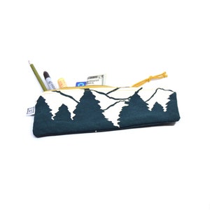 pencil case • vegan zipper pouch • pine trees - mountain print - forest print - hand screenprinted pouch - canvas pouch