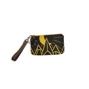 midi wristlet - small wristlet clutch - small vegan clutch • wrist strap • mountains - moon - crystals