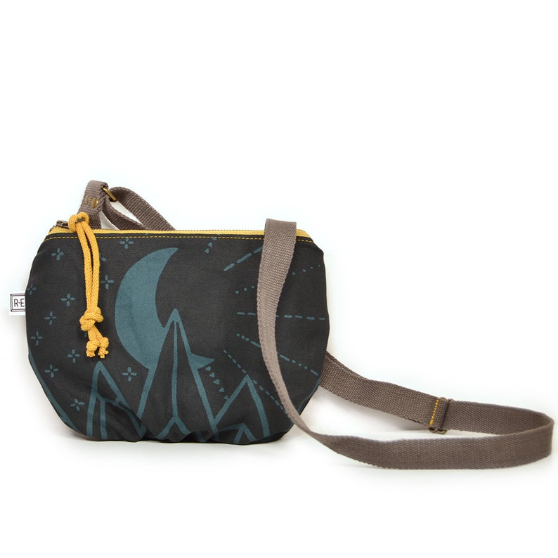 crossbody bag vegan crossbody bag date purse small crossbody bag moon and mountain print brown waxed canvas Shadow