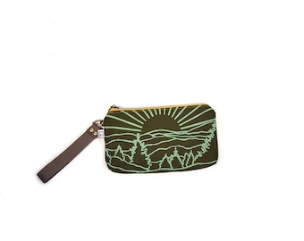 midi wristlet - small wristlet clutch - small vegan clutch • wrist strap • mountain print