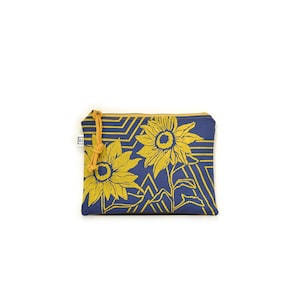 vegan zipper pouch cosmetic pouch waxed canvas zipper pouch sunflower print floral print benefits Ukraine Shoreline