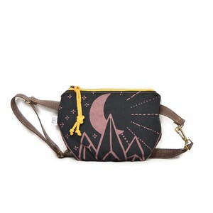 fanny pack - vegan bum bag - hip bag - festival pack • canvas fanny pack - sling bag • moon and mountains print