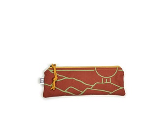 pencil case • zipper pouch • geometric print - hand screenprinted pencil case - soutwestern - mountains - desert