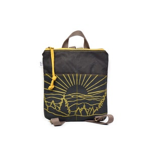 vegan mini backpack small backpack purse waxed canvas backpack bag pockets mountain print Patina