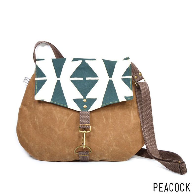 Waxed Canvas Satchel Vegan Crossbody Bag Geometric Print Etsy