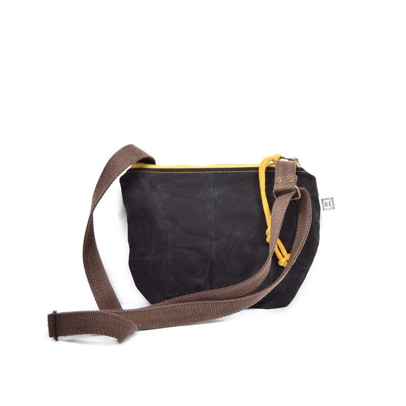 crossbody bag vegan crossbody bag date purse small crossbody bag moon and mountain print brown waxed canvas image 5