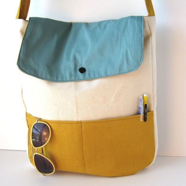 Aqua and Mustard Traveler's Messenger Bag