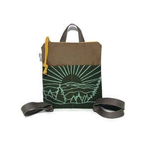 vegan mini backpack - small backpack purse • canvas backpack bag - pockets • mountain print