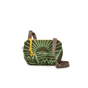 crossbody bag vegan cross body bag date purse mountain print screenprinted waxed canvas Moss