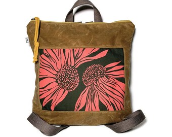 waxed canvas backpack • coneflower - floral - vegan