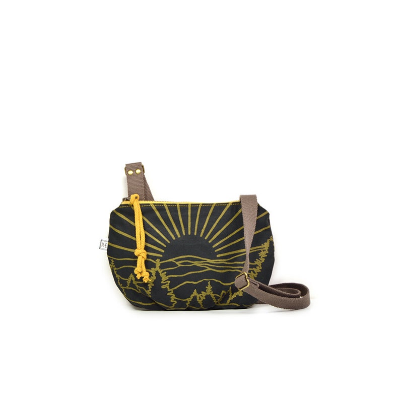 crossbody bag vegan cross body bag date purse mountain print screenprinted waxed canvas Patina