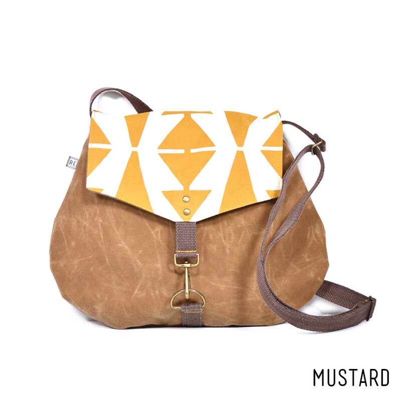 Waxed Canvas Satchel Vegan Crossbody Bag Geometric Print Etsy