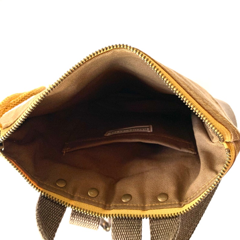 vegan mini backpack small backpack purse waxed canvas backpack bag pockets mountain print imagem 7