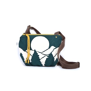 sac à bandoulière - sac à bandoulière végétalien - porte-monnaie date • imprimé montagne - sérigraphié • soleil - lune