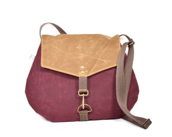 waxed canvas crossbody bag - vegan satchel • waxed canvas bag - brown waxed canvas - cross body purse - blue - green - purple - pink