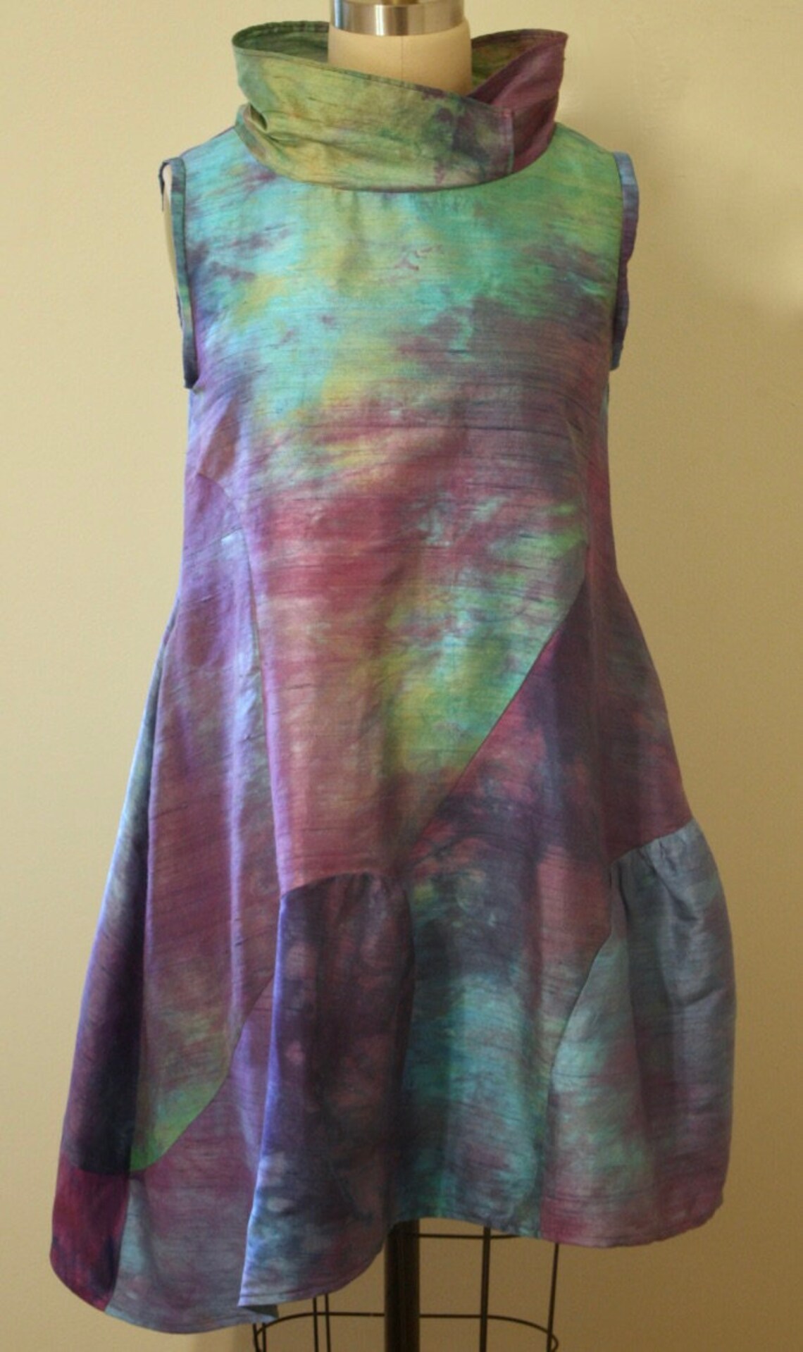 Dupioni Silk Dress in Purple and Turquoise Handmade Hand Dyed - Etsy
