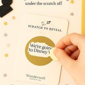 Custom Scratch-Off Vacation Reveal Card: Surprise Trip Gift with Gold Envelope