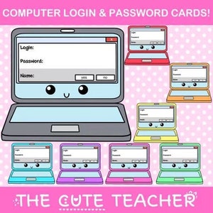 Cartões de login e senha para alunos de informática - Ideias para impressão de gerenciamento de sala de aula