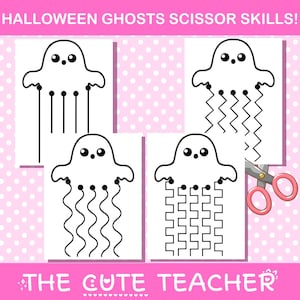 Ghosts Scissor Fertigkeit Printable - Halloween Feinmotorik Übungsarbeitsblatt