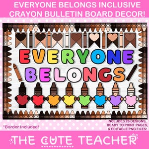 Diverse Crayons Bulletin Board Decor - Everyone Belongs Inclusive Classroom Door Display Printables