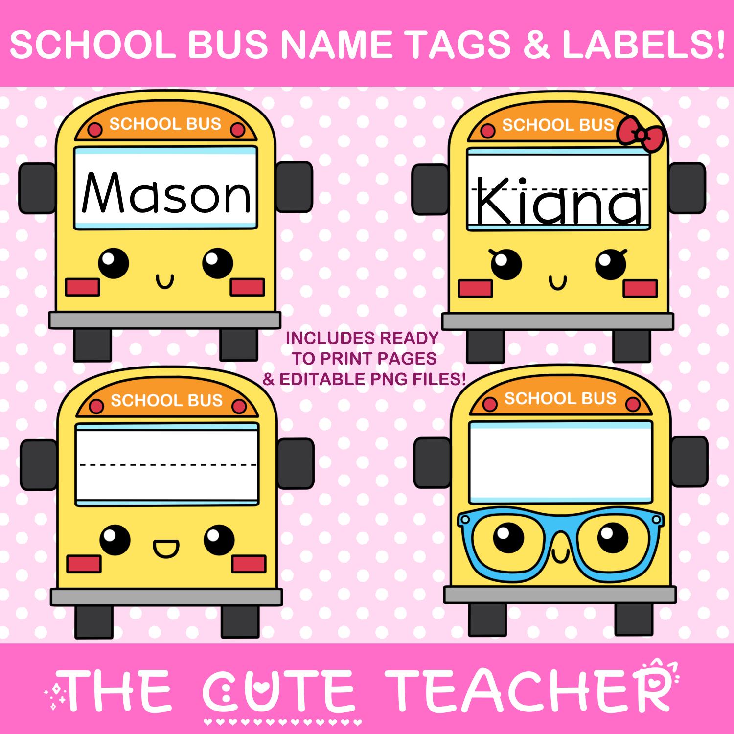 School Bus Name Tags - Bus-tin Into Kindergarten - Back To School Bulletin Board & Cubby Ideas