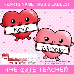 Valentine’s Day Hearts Name Tags - Printable Bulletin Board & Cubby Decor Ideas - Etsy