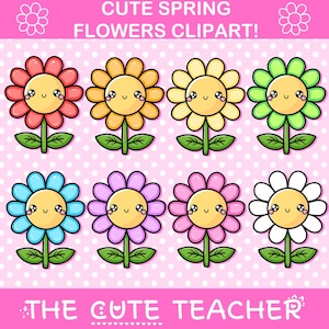 Kawaii lentebloemen clipart voor planners, stickers, klaslokaal, tijdschriften (gratis voor persoonlijk en commercieel gebruik)