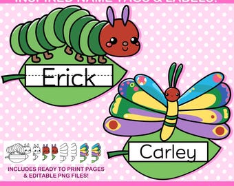 The Hungry Caterpillar Inspired Name Tags - Printable Cubby Labels & Bulletin Board Decor