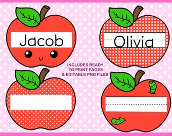 Apple Name Tags - Printable Classroom Bulletin Board and Cubby Ideas for Pre-K & Kindergarten