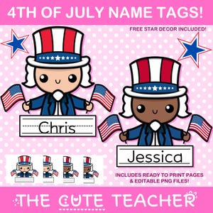 4th of July Name Tags - Independence Day President Theme Bulletin Board Decor Ideas