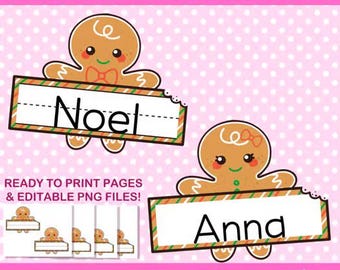 Gingerbread Name Tags - Christmas Editable Winter Classroom Labels