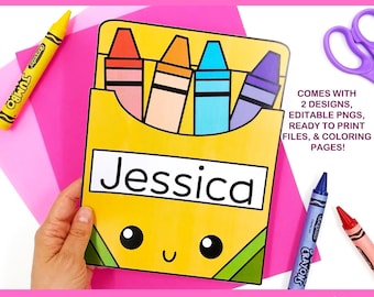 Crayon Box Name Tags - Classroom Themed Bulletin Board & Colorful Door Display Printable