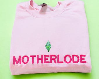 Motherlode Crewneck Sweatshirt | Sims Inspired Gamer Pullover | Funny Simlish Cheat Code Sweater | Cozy Unisex Jumper Gift for Simmers