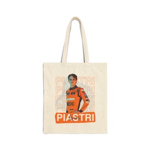 Formula 1 Cotton Canvas Tote Bag with McLaren Driver, Oscar Piastri - Racing Fans Gift, Motorsport Tote, Sports Bag, F1 Merch