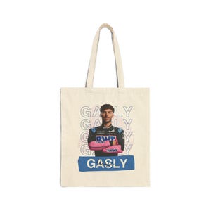 Formula 1 Cotton Canvas Tote Bag with Alpine Driver, Pierre Gasly - Racing Fans Gift, Motorsport Tote, Sports Bag, F1 Fan Merch,