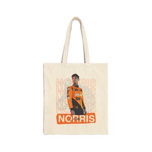 Formula 1 Cotton Canvas Tote Bag with McLaren Driver, Lando Norris - Racing Fans Gift, Motorsport Tote, Sports Bag, F1 Merch