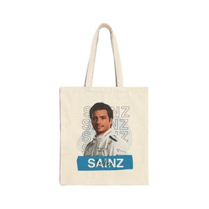 Formel 1 Baumwollsegeltuch-Einkaufstasche mit Williams Pilot, Carlos Sainz - Geschenk für Rennsportfans, Sporttasche, F1 Fan Merch,