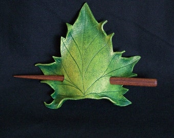 Green Maple Leaf Leather Hair Cup