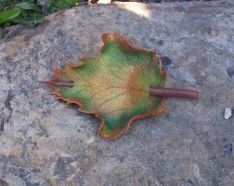 Haarcup met esdoornblad in de herfst