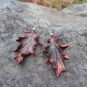 Brown Leather Oak Leaf Earrings