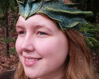 Leather Pixi Crown in Green