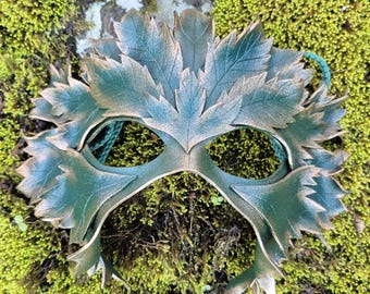 Acanthus Leaves Leather Green Man Mask
