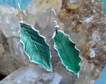 Pendientes de hojas de acebo verde