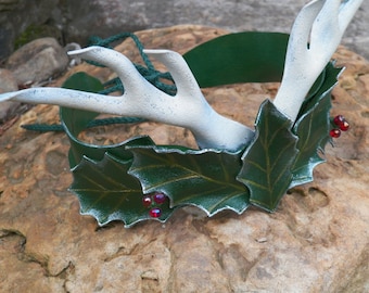 Antlered Holly Crown with Berries