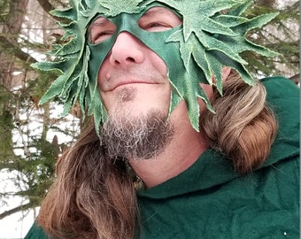 Cannabis Leaf Leather Green Man Mask