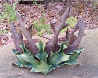 Leather Twig Crown in Green