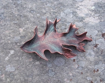 Leather Oak Leaf Hair Barrette in Brown