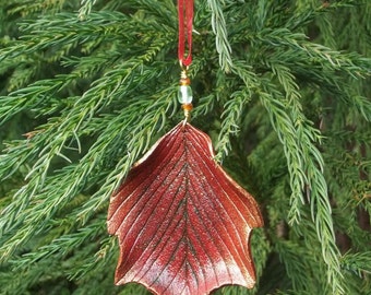Sculpted Leather Poinsettia Leaf Ornament