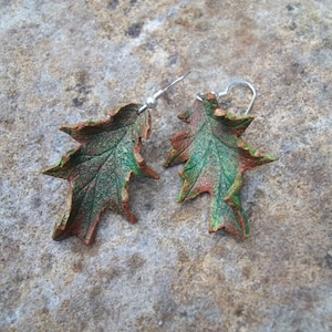 Leather Oak Leaf Autumn Earrings